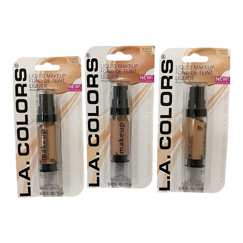 L.A. COLORS Liquid Makeup Complete Coverage Lot Of 2 Natural And 1 Creamy Beige